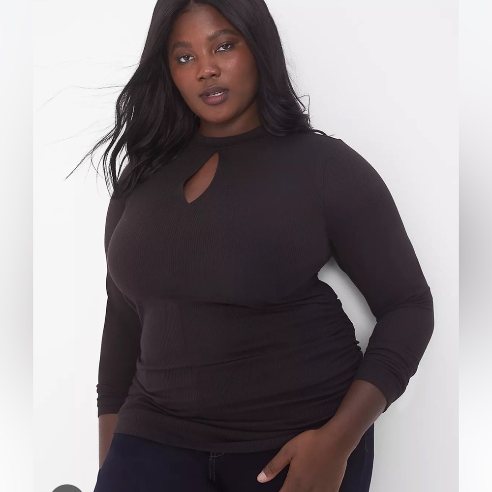 Lane Bryant Fitted Cutout-Neck Side-Ruched Ribbed Top size 10/12
